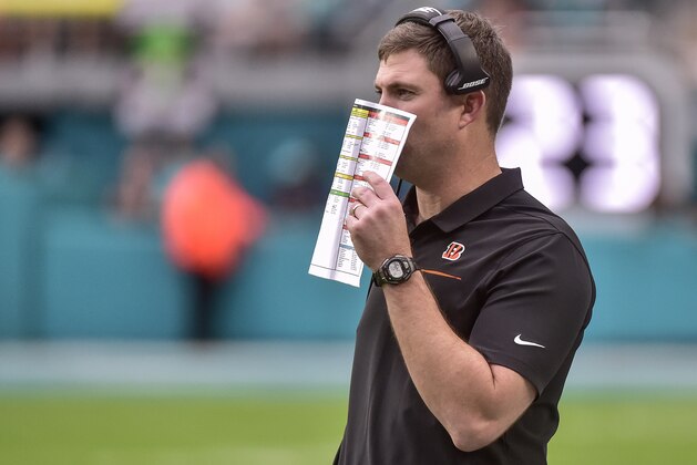 MIAMI, FLORIDA - DECEMBER 22: Head coach Zac Taylor of the Cincinnati Bengals looks on from the sideline during the game against the Miami Dolphins at Hard Rock Stadium on December 22, 2019 in Miami, Florida. (Photo by Eric Espada/Getty Images)