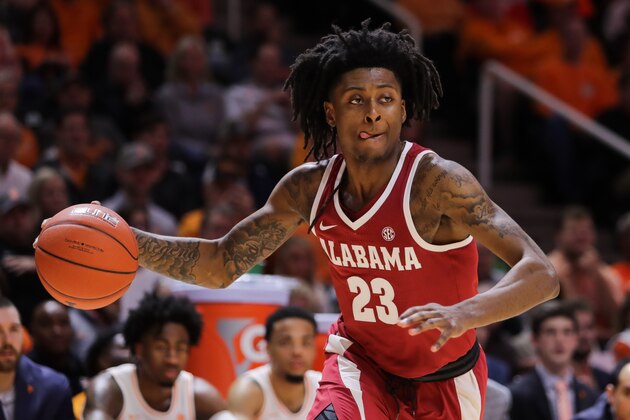 KNOXVILLE, TN - JANUARY 19: John Petty #23 of the Alabama Crimson Tide dribbles during the first half of the game between the Alabama Crimson Tide and the Tennessee Volunteers at Thompson-Boling Arena on January 19, 2019 in Knoxville, Tennessee. Tennessee won the game 71-68. (Photo by Donald Page/Getty Images) KNOXVILLE, TN - JANUARY 19: John Petty #23 of the Alabama Crimson Tide dribbles during the first half of the game between the Alabama Crimson Tide and the Tennessee Volunteers at Thompson-Boling Arena on January 19, 2019 in Knoxville, Tennessee. Tennessee won the game 71-68. (Photo by Donald Page/Getty Images)