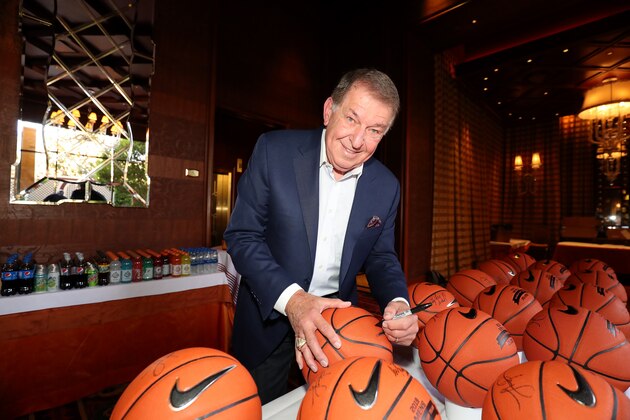 LAS VEGAS, NV - AUGUST 04: Jerry Colangelo signs a basketball during the USAB Training Camp at the Wynn Las Vegas on August 04, 2019 in Las Vegas Nevada. NOTE TO USER: User expressly acknowledges and agrees that, by downloading and/or using this Photograph, user is consenting to the terms and conditions of the Getty Images License Agreement. Mandatory Copyright Notice: Copyright 2019 NBAE (Photo by Nathaniel S. Butler/NBAE via Getty Images)