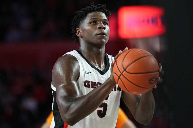 ATHENS, GA - JANUARY 15: Anthony Edwards #5 of the Georgia Bulldogs looks to shoot during the second half of a game against the Tennessee Volunteers at Stegeman Coliseum on January 15, 2020 in Athens, Georgia. (Photo by Carmen Mandato/Getty Images)