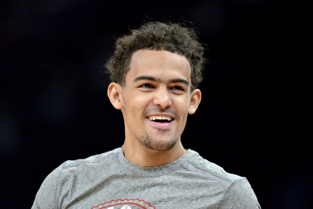 Atlanta Hawks guard Trae Young warms up before an NBA basketball game against the Memphis Grizzlies Saturday, March 7, 2020, in Memphis, Tenn. (AP Photo/Brandon Dill)