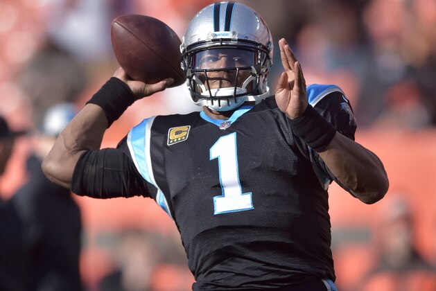 Carolina Panthers quarterback Cam Newton warms up before an NFL football game against the Cleveland Browns, Sunday, Dec. 9, 2018, in Cleveland. (AP Photo/David Richard)