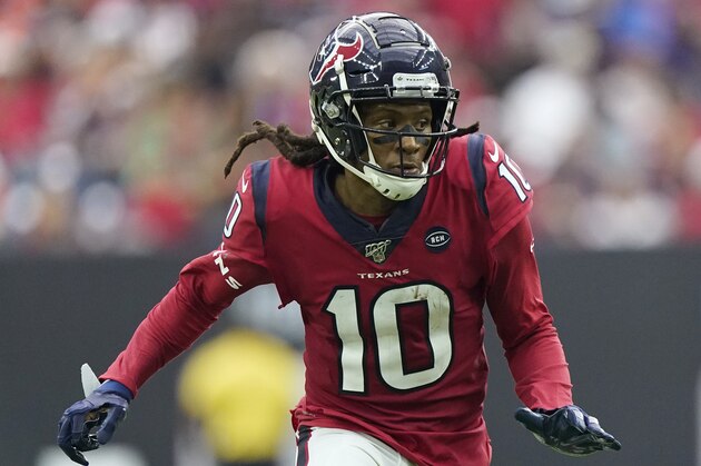 Houston Texans wide receiver DeAndre Hopkins (10) during the first half of an NFL football game against the Denver Broncos Sunday, Dec. 8, 2019, in Houston. (AP Photo/David J. Phillip) Houston Texans wide receiver DeAndre Hopkins (10) during the first half of an NFL football game against the Denver Broncos Sunday, Dec. 8, 2019, in Houston. (AP Photo/David J. Phillip)