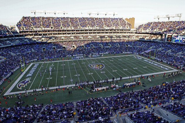 A general view of M&T Bank Stadium in the second half of an NFL football game between the Baltimore Ravens and the Indianapolis Colts in Baltimore, Sunday, Dec. 11, 2011. (AP Photo/Patrick Semansky)