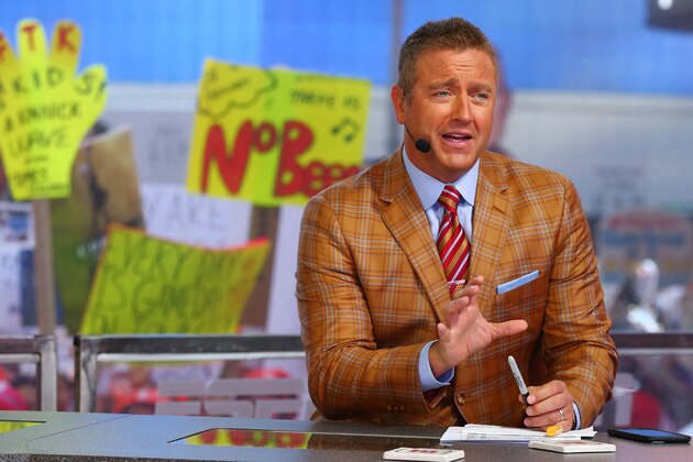 NEW YORK, NY - SEPTEMBER 23:  GameDay host Kirk Herbstreit is seen during ESPN's College GameDay show at Times Square on September 23, 2017 in New York City.  (Photo by Mike Stobe/Getty Images)