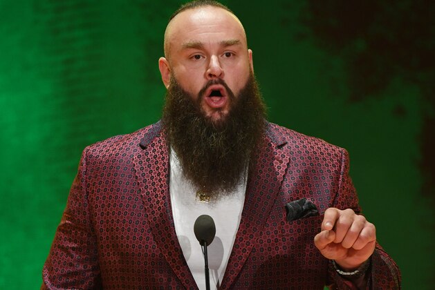 LAS VEGAS, NEVADA - OCTOBER 11:  WWE wrestler Braun Strowman speaks at a WWE news conference at T-Mobile Arena on October 11, 2019 in Las Vegas, Nevada. Strowman will face heavyweight boxer Tyson Fury and WWE champion Brock Lesnar will take on former UFC heavyweight champion Cain Velasquez at the WWE's Crown Jewel event at Fahd International Stadium in Riyadh, Saudi Arabia on October 31.  (Photo by Ethan Miller/Getty Images)