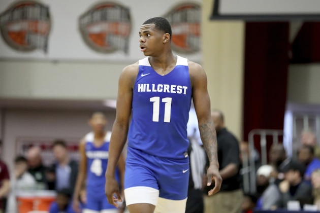 Hillcrest Prep's Mike Foster #11 is seen against Sunrise Christian Academy during a high school basketball game at the Hoophall Classic, Sunday, January 19, 2020, in Springfield, MA. (AP Photo/Gregory Payan)