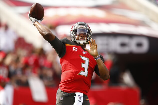 TAMPA, FLORIDA - DECEMBER 29:  Jameis Winston #3 of the Tampa Bay Buccaneers warms up prior to the game against the Atlanta Falcons at Raymond James Stadium on December 29, 2019 in Tampa, Florida. (Photo by Michael Reaves/Getty Images)