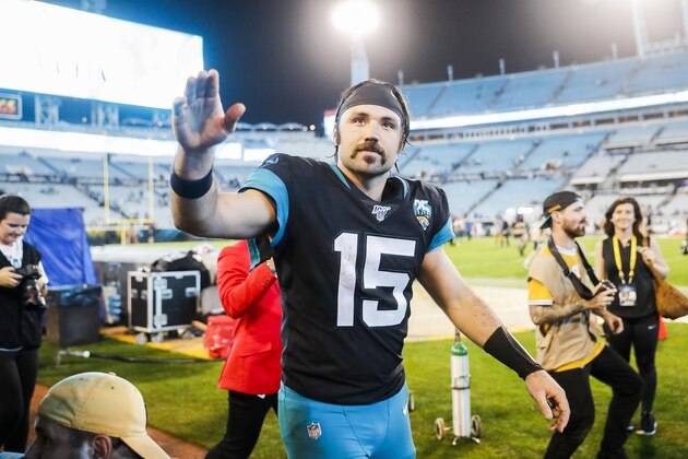 JACKSONVILLE, FLORIDA - DECEMBER 29: Gardner Minshew II #15 of the Jacksonville Jaguars looks on after defeating the Indianapolis Colts in a game at TIAA Bank Field on December 29, 2019 in Jacksonville, Florida. (Photo by James Gilbert/Getty Images)