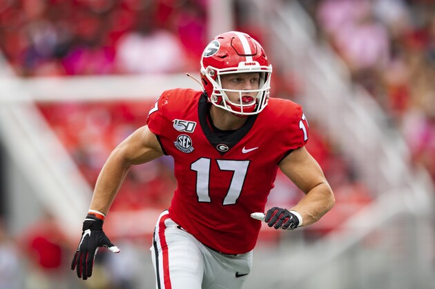 Georgia tight end Eli Wolf runs a route against Arkansas State during an NCAA football game on Saturday, Sept. 14, 2019 in Athens, Ga. (AP Photo/John Amis)