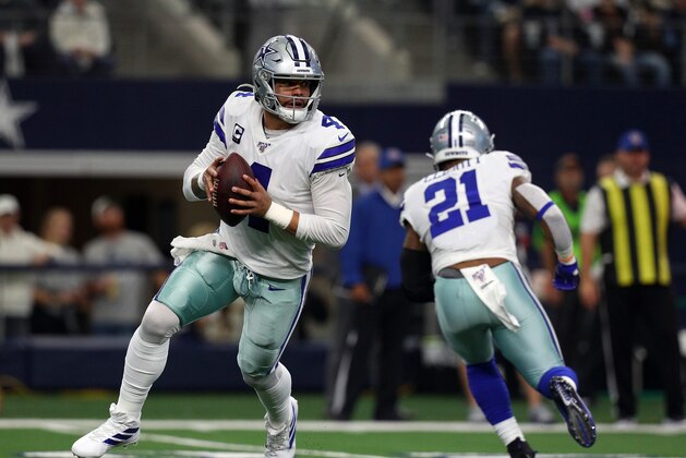 ARLINGTON, TEXAS - DECEMBER 29: Dak Prescott #4 of the Dallas Cowboys looks to pass against the Washington Redskins at AT&T Stadium on December 29, 2019 in Arlington, Texas. (Photo by Richard Rodriguez/Getty Images)