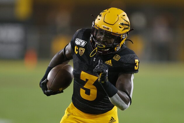 Arizona State running back Eno Benjamin runs for a first down against Colorado during the first half of an NCAA college football game Saturday, Sept. 21, 2019, in Tempe, Ariz. (AP Photo/Rick Scuteri) Arizona State running back Eno Benjamin runs for a first down against Colorado during the first half of an NCAA college football game Saturday, Sept. 21, 2019, in Tempe, Ariz. (AP Photo/Rick Scuteri)