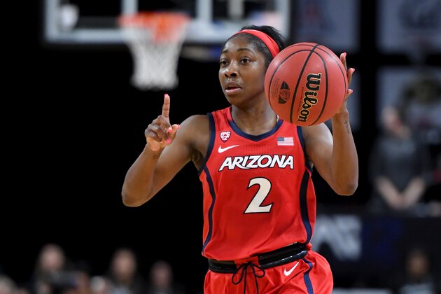 LAS VEGAS, NEVADA - MARCH 07:  Aarion McDonald #2 of the Arizona Wildcats sets up a play against the Oregon Ducks during the Pac-12 Conference women’s basketball tournament semifinals at the Mandalay Bay Events Center on March 7, 2020 in Las Vegas, Nevada. The Ducks defeated the Wildcats 88-70.  (Photo by Ethan Miller/Getty Images)