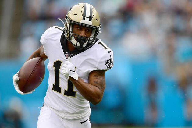 CHARLOTTE, NORTH CAROLINA - DECEMBER 29: Deonte Harris #11 of the New Orleans Saints during the first half during their game against the Carolina Panthers at Bank of America Stadium on December 29, 2019 in Charlotte, North Carolina. (Photo by Jacob Kupferman/Getty Images)