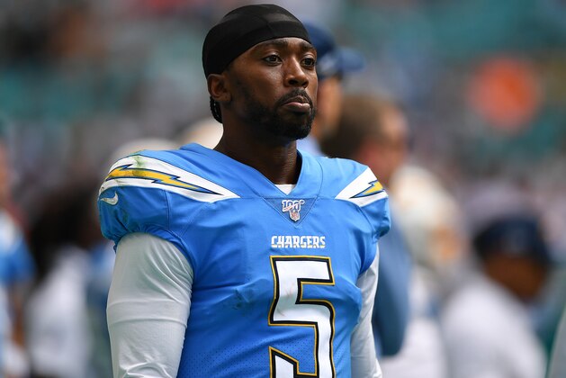 MIAMI, FLORIDA - SEPTEMBER 29: Tyrod Taylor #5 of the Los Angeles Chargers in action in the second quarter against the  at Hard Rock Stadium on September 29, 2019 in Miami, Florida. (Photo by Mark Brown/Getty Images)