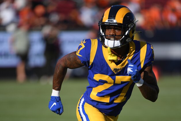 LOS ANGELES, CALIFORNIA - AUGUST 24:  Donte' Deayon #27 of the Los Angeles Rams warsm up before a pre-season game against the Denver Broncos at Los Angeles Memorial Coliseum on August 24, 2019 in Los Angeles, California. (Photo by Harry How/Getty Images)