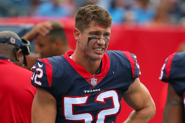 NASHVILLE, TN - SEPTEMBER 16:  Brian Peters #52 of the Houston Texans watches from the sideline during a game against the Tennessee Titans at Nissan Stadium on September 16, 2018 in Nashville, Tennessee.  (Photo by Frederick Breedon/Getty Images)