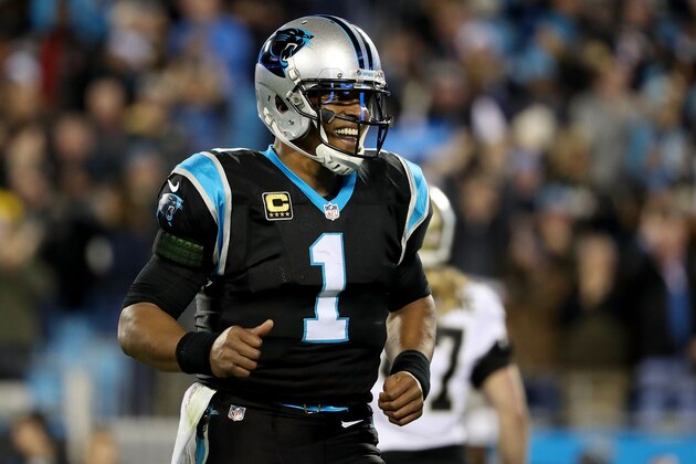 CHARLOTTE, NC - DECEMBER 17:  Cam Newton #1 of the Carolina Panthers reacts after a touchdown against the New Orleans Saints in the first quarter during their game at Bank of America Stadium on December 17, 2018 in Charlotte, North Carolina.  (Photo by Streeter Lecka/Getty Images)