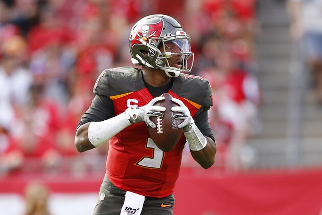 TAMPA, FLORIDA - DECEMBER 29:  Jameis Winston #3 of the Tampa Bay Buccaneers in action against the Atlanta Falcons at Raymond James Stadium on December 29, 2019 in Tampa, Florida. (Photo by Michael Reaves/Getty Images)