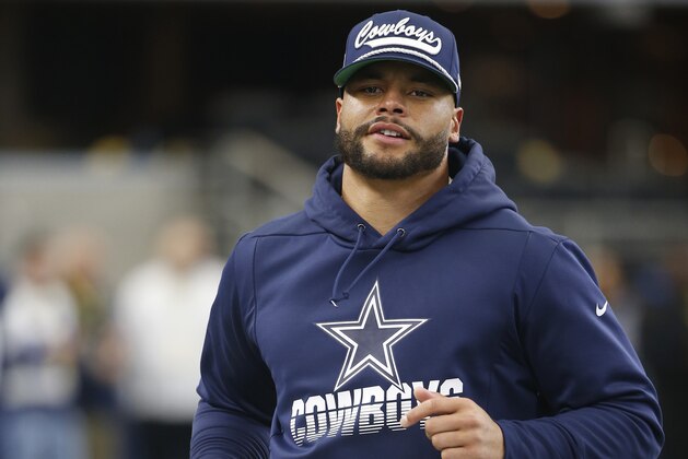 Dallas Cowboys quarterback Dak Prescott (4) prior to an NFL football game against the Washington Redskins in Arlington, Texas, Sunday, Dec. 15, 2019. (AP Photo/Ron Jenkins) Dallas Cowboys quarterback Dak Prescott (4) prior to an NFL football game against the Washington Redskins in Arlington, Texas, Sunday, Dec. 15, 2019. (AP Photo/Ron Jenkins)