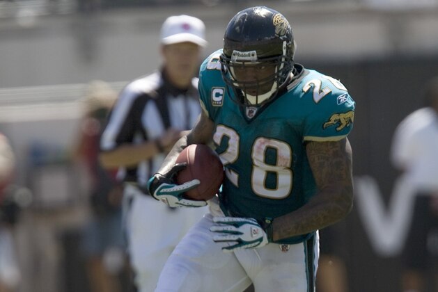 JACKSONVILLE, FL - SEPTEMBER 14:  Running back Fred Taylor #28 of the Jacksonville Jaguars carries the ball during an NFL game against the Buffalo Bills at Jacksonville Municipal Stadium on September 14, 2008 in Jacksonville, Florida.  The Bills defeated the Jaguars 20-16.  (Photo by Michael DeHoog/Sports Imagery/Getty Images)