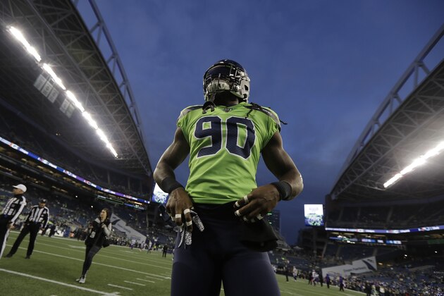 Seattle Seahawks defensive end Jadeveon Clowney stands on the field before an NFL football game against the Minnesota Vikings, Monday, Dec. 2, 2019, in Seattle. (AP Photo/Ted S. Warren) Seattle Seahawks defensive end Jadeveon Clowney stands on the field before an NFL football game against the Minnesota Vikings, Monday, Dec. 2, 2019, in Seattle. (AP Photo/Ted S. Warren)