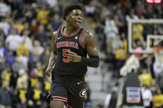 Georgia's Anthony Edwards jogs down the court during the first half of an NCAA college basketball game against Missouri Tuesday, Jan. 28, 2020, in Columbia, Mo. (AP Photo/Jeff Roberson)