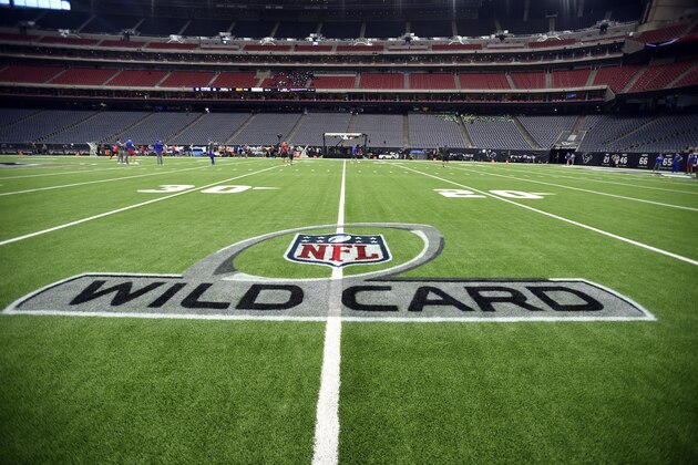 The Wild Card logo is shown below the NFL shield before an NFL wild-card playoff football game between the Buffalo Bills and Houston Texans Saturday, Jan. 4, 2020, in Houston. (AP Photo/Eric Christian Smith) The Wild Card logo is shown below the NFL shield before an NFL wild-card playoff football game between the Buffalo Bills and Houston Texans Saturday, Jan. 4, 2020, in Houston. (AP Photo/Eric Christian Smith)