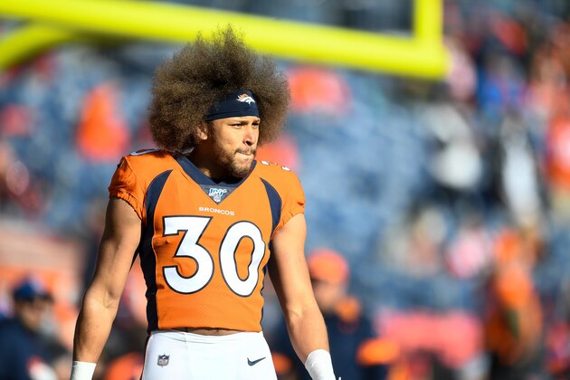 DENVER, CO - DECEMBER 29:  Phillip Lindsay #30 of the Denver Broncos stands on the field before a game against the Oakland Raiders at Empower Field at Mile High on December 29, 2019 in Denver, Colorado.  (Photo by Dustin Bradford/Getty Images)