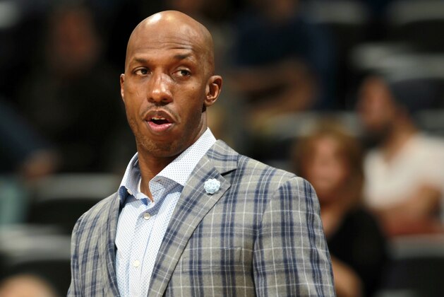 FILE - In this March 19, 2014 photo, Detroit Pistons guard Chauncey Billups watches from the sideline during an NBA basketball game against the Denver Nuggets in Denver. A person familiar with the situation says Billups has not made a decision about joining Cleveland’s front office. Billups is weighing several factors and remains unsure if he wants to head up the Cavs’ basketball operations, said the person who spoke Monday, June 26, 2017 to the Associated Press on condition of anonymity because of the sensitive nature of the talks. (AP Photo/David Zalubowski, File)