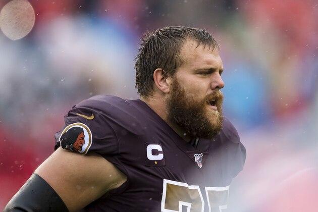 LANDOVER, MD - OCTOBER 20: Brandon Scherff #75 of the Washington Redskins looks on during the first half against the San Francisco 49ers at FedExField on October 20, 2019 in Landover, Maryland. (Photo by Scott Taetsch/Getty Images)