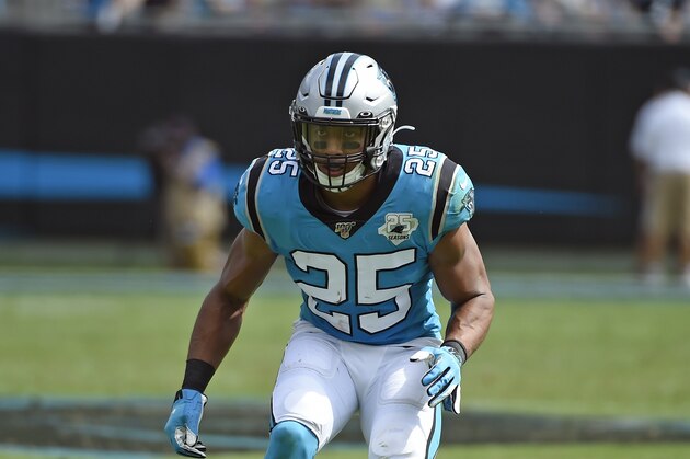 Carolina Panthers strong safety Eric Reid (25) defends against the Jacksonville Jaguars during the first half of an NFL football game in Charlotte, N.C., Sunday, Oct. 6, 2019. (AP Photo/Mike McCarn)