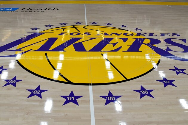 LOS ANGELES, CA - MAY 29: View of the Los Angeles Lakers logo on the floor of the UCLA Health Training Center, their training faculity, on May 29, 2018 in Los Angeles, California. NOTE TO USER: User expressly acknowledges and agrees that, by downloading and or using this photograph, User is consenting to the terms and conditions of the Getty Images License Agreement. (Photo by Jayne Kamin-Oncea/Getty Images) LOS ANGELES, CA - MAY 29: View of the Los Angeles Lakers logo on the floor of the UCLA Health Training Center, their training faculity, on May 29, 2018 in Los Angeles, California. NOTE TO USER: User expressly acknowledges and agrees that, by downloading and or using this photograph, User is consenting to the terms and conditions of the Getty Images License Agreement. (Photo by Jayne Kamin-Oncea/Getty Images)