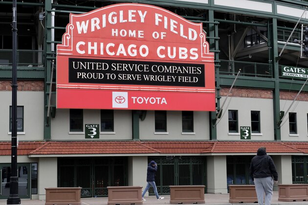 A photo is seen at Wrigley Field which is Cubs stadium in Chicago, Sunday, March 29, 2020. Two Cubs employees tested positive for COVID-19 after attending a training session at Wrigley Field earlier this month. (AP Photo/Nam Y. Huh)