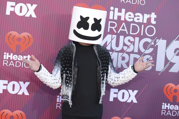 Marshmello arrives at the iHeartRadio Music Awards on Thursday, March 14, 2019, at the Microsoft Theater in Los Angeles. (Photo by Jordan Strauss/Invision/AP)