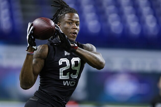 Alabama wide receiver Jerry Jeudy runs a drill at the NFL football scouting combine in Indianapolis, Thursday, Feb. 27, 2020. (AP Photo/Michael Conroy) Alabama wide receiver Jerry Jeudy runs a drill at the NFL football scouting combine in Indianapolis, Thursday, Feb. 27, 2020. (AP Photo/Michael Conroy)