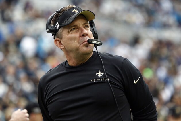 New Orleans Saints head coach Sean Payton is seen on the sidelines during the first half of an NFL football game in Charlotte, N.C., Sunday, Dec. 29, 2019. (AP Photo/Brian Blanco)