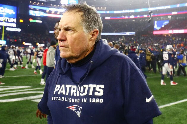 FOXBOROUGH, MASSACHUSETTS - JANUARY 04: Head coach Bill Belichick of the New England Patriots is seen after their 20-13 loss to the Tennessee Titans in the AFC Wild Card Playoff game at Gillette Stadium on January 04, 2020 in Foxborough, Massachusetts. (Photo by Adam Glanzman/Getty Images) FOXBOROUGH, MASSACHUSETTS - JANUARY 04: Head coach Bill Belichick of the New England Patriots is seen after their 20-13 loss to the Tennessee Titans in the AFC Wild Card Playoff game at Gillette Stadium on January 04, 2020 in Foxborough, Massachusetts. (Photo by Adam Glanzman/Getty Images)