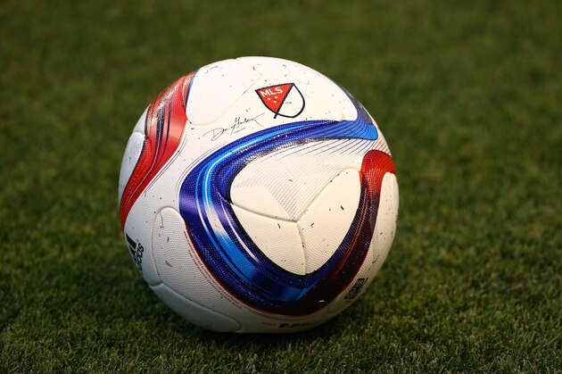LOS ANGELES, CA - MARCH 21:  An official MLS match ball is seen on the pitch during warm-up prior to the MLS match between the Houston Dynamo and the Los Angeles Galaxy at StubHub Center on March 21, 2015 in Los Angeles, California. The Dynamo and the Galaxy played to a 1-1 draw. (Photo by Victor Decolongon/Getty Images)
