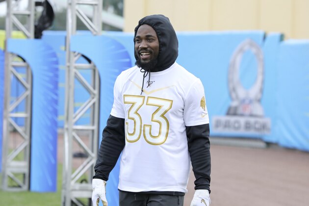NFC running back Dalvin Cook of the Minnesota Vikings is seen before competing in the Gridiron Guantlet at the 2020 Pro Bowl Skills Showdown Wednesday, January 22, 2020, in Kissimmee, Fla. The event will be broadcast tomorrow at 9pm ET on ESPN. (AP Photo/Gregory Payan)