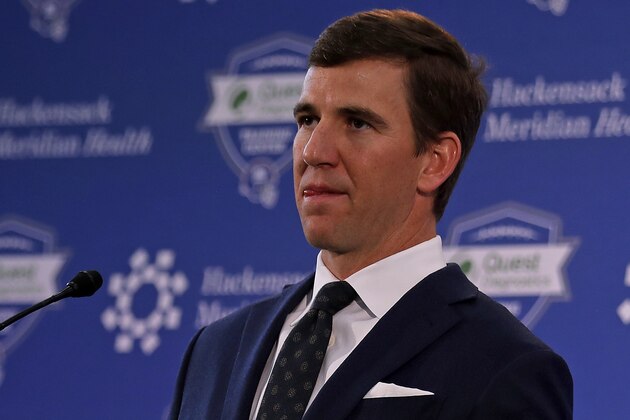 New York Giants NFL football quarterback Eli Manning announces his retirement on Friday, Jan. 24, 2020, in East Rutherford, N.J. (AP Photo/Adam Hunger) New York Giants NFL football quarterback Eli Manning announces his retirement on Friday, Jan. 24, 2020, in East Rutherford, N.J. (AP Photo/Adam Hunger)