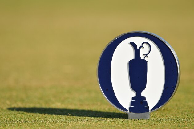 CARNOUSTIE, SCOTLAND - JULY 19:  The Open logo tee marker during the first round of the 147th Open Championship at Carnoustie Golf Club on July 19, 2018 in Carnoustie, Scotland.  (Photo by Stuart Franklin/Getty Images)