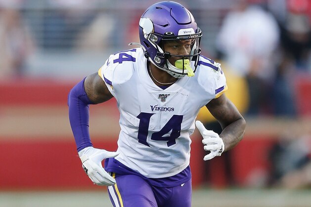 SANTA CLARA, CALIFORNIA - JANUARY 11: Stefon Diggs #14 of the Minnesota Vikings runs a route in the fourth quarter of the NFC Divisional Round Playoff game against the San Francisco 49ers at Levi's Stadium on January 11, 2020 in Santa Clara, California. (Photo by Lachlan Cunningham/Getty Images)