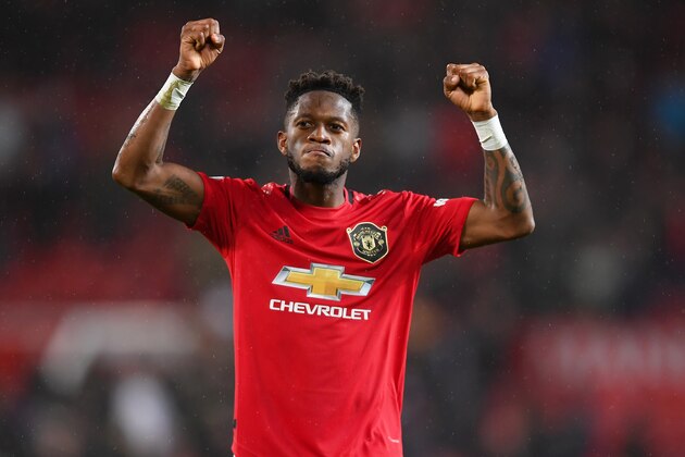 MANCHESTER, ENGLAND - MARCH 08: Fred of Manchester United celebrates after the Premier League match between Manchester United and Manchester City at Old Trafford on March 08, 2020 in Manchester, United Kingdom. (Photo by Laurence Griffiths/Getty Images)