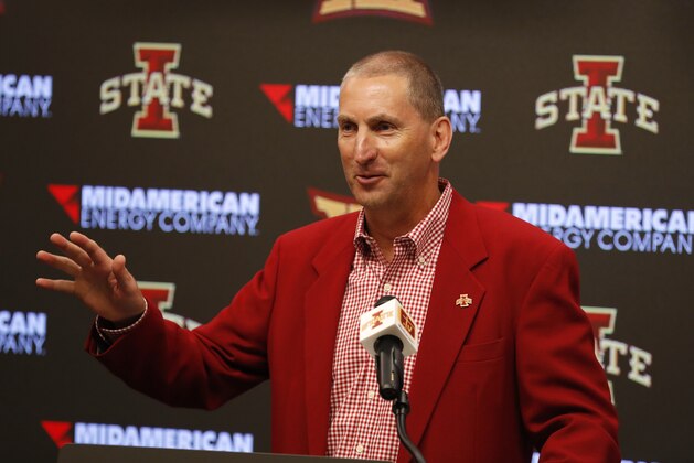 Iowa State Athletic Director Jamie Pollard speaks during an NCAA college football news conference, Wednesday, Aug. 1, 2018, in Ames, Iowa. (AP Photo/Charlie Neibergall)