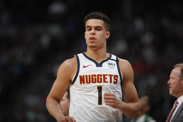 Denver Nuggets forward Michael Porter Jr. (1) in the first half of an NBA basketball game Monday, March 9, 2020, in Denver. (AP Photo/David Zalubowski) Denver Nuggets forward Michael Porter Jr. (1) in the first half of an NBA basketball game Monday, March 9, 2020, in Denver. (AP Photo/David Zalubowski)