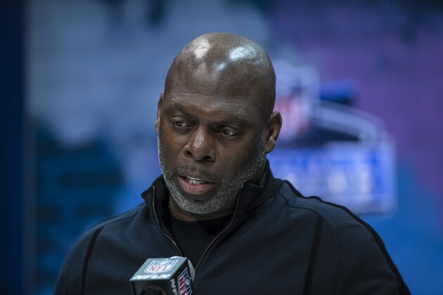 INDIANAPOLIS, IN - FEBRUARY 25: Head coach Anthony Lynn of the Los Angeles Chargers speaks to the media at the Indiana Convention Center on February 25, 2020 in Indianapolis, Indiana. (Photo by Michael Hickey/Getty Images) *** Local Capture *** Anthony Lynn