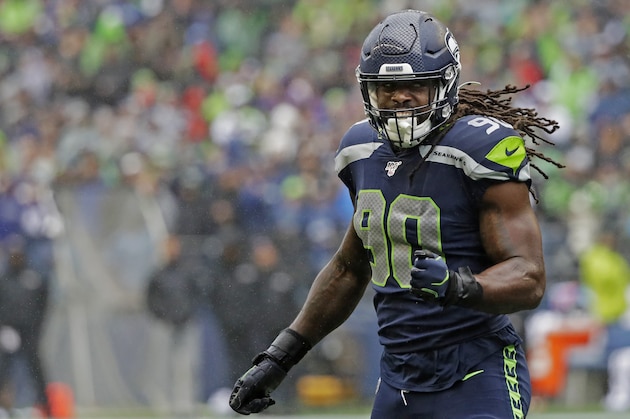 Seattle Seahawks outside linebacker Jadeveon Clowney in action against the Baltimore Ravens during an NFL football game, Sunday, Oct. 20, 2019, in Seattle. (AP Photo/Elaine Thompson) Seattle Seahawks outside linebacker Jadeveon Clowney in action against the Baltimore Ravens during an NFL football game, Sunday, Oct. 20, 2019, in Seattle. (AP Photo/Elaine Thompson)