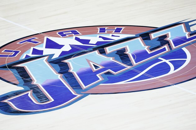 SALT LAKE CITY, UT - FEBRUARY 26: Close up of the Utah Jazz logo during a game at the Vivint Smart Home Arena on February 26, 2020 in Salt Lake City, UT. NOTE TO USER: User expressly acknowledges and agrees that, by downloading and or using this photograph, User is consenting to the terms and conditions of the Getty Images License Agreement. Mandatory Credit: 2020 NBAE (Photo by Chris Elise/NBAE via Getty Images)