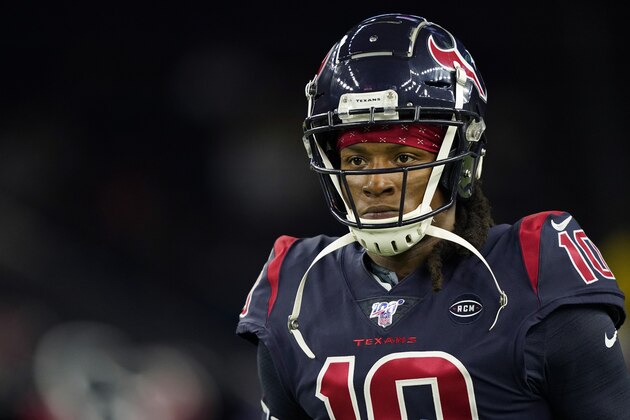 Houston Texans wide receiver DeAndre Hopkins (10) before an NFL football game against the Indianapolis Colts Thursday, Nov. 21, 2019, in Houston. (AP Photo/David J. Phillip)